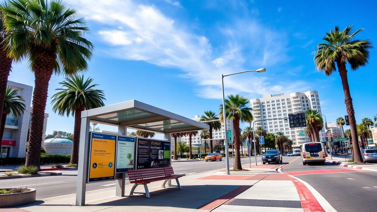 Bus stop shelter on Los Angeles sidewalk